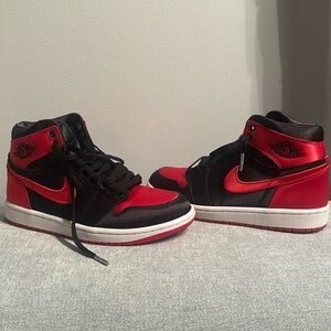 Nike Air Jordan 1 satin red and black womans 7.5